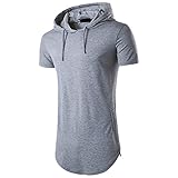 Herren-Kapuzenpullover mit kurzen Ärmeln, Baumwoll-Mischgewebe, einfarbig, Kordelzug, seitlicher Reißverschluss, Sommer, Freizeit, Mode, Sport, Tops, Blusen, Pullover, grau, XXL