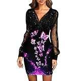 Damen Minikleid Sexy Neue 2022 Sommer Weibliche V-Ausschnitt Schwarze Retro Elegante Party Club Kleid Sommerkleid Cocktailkleid Festlich Partykleid Abendkleid Strandkleid (04, XXL)