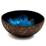 cocovibes Deko Kokosnuss Schale / Durchmesser ca. 13 cm / Coconut Bowl für Schlüssel Muscheln & Dekoration / Jede Dekoschale ein Unikat / Schüssel rund lackiert blau schw