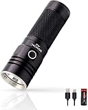 WOWTAC A5 LED Taschenlampe Extreme Hell Suchscheinwerfer USB Taktische Lampe Auflabar mit 26650 Akku für Notfall, Camping, Sicherheit, Outdoor - Kaltweiß