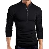 QWERD Herren Langarmshirt Henley Shirt Rundhals mit Knöpfen Langarm T-Shirt Kontrast Farben Herren Henley Shirt Rundhals Langarm Unterzieh T-Shirt Longsleeve Shirt mit Grandad-Ausschnitt M-3XL