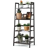 DREAMADE 4 Etagen Leiterregal aus Bambus, Standregal, Blumenregal, Pflantzenregal, Bücherregal für Balkon & Arbeitszimmer&Wohnzimmer, 48x32x115cm (Braun)