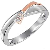 Goldmaid Damen-Ring Weissgold u. Rotgold 585 Bicolor 3 Diamanten SI/H 0,05 Karat Größe 60