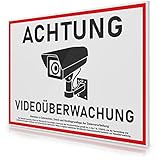 FLAGLY Premium Achtung Videoüberwachung Schild 30x20cm inkl. DSGVO Hinweis aus 3mm PVC Hartschaumplatte MADE IN GERMANY - stabiles Hinweisschild Videoüberwachung / wetterfest & UV-beständig