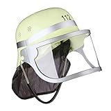 Relaxdays 10021335 Feuerwehrhelm Kinder, verstellbar, klappbares Visier, Nackentuch, Feuerwehr, HxBxT: 24,5 x 22,5 x 28 cm, gelb