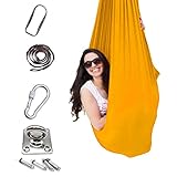 HOMFLOW Indoor Schaukeltuch Sensorische Schaukel Therapie Therapie Schaukeltuch Kinder Hängesessel Hängehöhle for Kinder for Autismus, ADHS, Asperger (Color : Gold, Size : 100x280CM/39x110in)