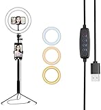 Selfie Ringlicht 20cm Dimmbarer LED Ring mit Ständer und Handyhalter Fülllicht mit 3 Farbmodi für Make-up Fotografie YouTube Vlogging (Upgrade) -Schw