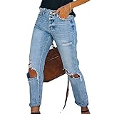 Jeans Skinny Fit Damen Stretch Jeanshosen Schick Zerrissene Destroyed mit Löchern Jeans Mädchen High Waist Boyfriend Hose Slim Fit Röhrenjeans Casual Basic Rissen Löcher Ankle J