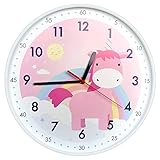Yudou Wanduhr Kinder Einhorn Lautlose Kinderwanduhr-Für Mädchen Geeignet,Bunte Lernuhr Für Kinder, für Kinderzimmer Arbeitszimmer Klassenzimmer(30.5CM R