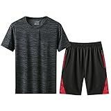 2 Stück Männer Trainingsanzug T-Shirt und Shorts Fussball Basketball Jogginganzug 3D Druck Farbverlauf Sport Bekleidung 2-Teiliges Gym Outfit Kurzarm+Kurze Hose Atmungsaktiv Fitness S