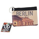Berlin Mini-Etui | Kleine Schminktasche mit Reißverschluss & Schlüsselring | Brandenburger Tor in sepia | S