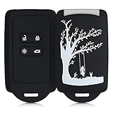 kwmobile Autoschlüssel Hülle kompatibel mit Renault 4-Tasten Smartkey Autoschlüssel (nur Keyless Go) - Silikon Schutzhülle Schlüsselhülle Cover Mädchen Baumschaukel Weiß Schw