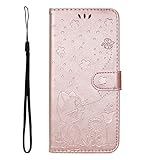 SATURCASE Schutzhülle für Samsung Galaxy S5, Motiv: Biene, Katze, Prägung, PU-Leder, Flip-Magnet, Brieftasche, Ständer, Kartenfächer, Schutzhülle mit Handschlaufe für Samsung Galaxy S5 (Roségold)