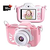 Kriogor Kinder Kamera, Digital Fotokamera Selfie und Videokamera mit 12 Megapixel/ Dual Lens/ 2 Inch Bildschirm/ 1080P HD/ 32G TF Karte, Geburtstagsgeschenk für Kinder (Rosa)