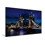 CALVENDO Premium Textil-Leinwand 120 cm x 80 cm quer Towerbridge | Wandbild, Bild auf Keilrahmen, Fertigbild auf echter Leinwand, Leinwanddruck: Blaue Stunde über der Themse Orte O