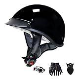 XIUJC Motorrad Halbhelme Herren Damen Brain-Cap·Motorradhelm Halbschalenhelm ECE/DOT Zertifizierung Jethelm Bike Pilot Chopper Helm Rollerhelm(Color:A,Size:L=59-60CM)