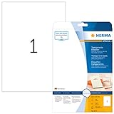 HERMA 8977 Folien-Etiketten für Inkjet Drucker DIN A4 transparent, 32er Set (210 x 297 mm, 800 Blatt, Folie, glänzend) selbstklebend, bedruckbar, permanent haftende Aufkleber, 800 Klebeetik