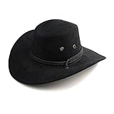 Mangotree Unisex Breiter Rand Cowboyhüte Klassischer Kavallerie Hut Australien Hut Wetter Hut Herren Leder Hüte für Outdoor (Schwarz)