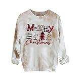 Sumeiwilly Damen Weihnachtsdruck Sweatshirt Rundhals Langarm T-Shirt-Oberteil Oversize Lose Oberteile Blusen All-Match Elegant Langarmshirt Casual Herbst/Winter Streetwear Top