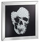 Möbelbörse Wandbild Skull Bild Wandspiegel Totenkopfbild Spiegel Glasbild Spiegelglas Design Wohnzimmer Totenkopf 60x60