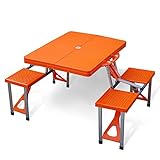 GAXQFEI Klapptisch Und Stuhl Tragbarer Picknicktisch, Koffer-Stil Camping-Tisch Garten-Balkon-Esstisch, Strandtisch Mit Löchern Für Sonnenschirme/Orang