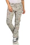 Karostar trendy Damenjeans im Boyfriends Style/Chino in aktuellen Farben/Hüfthose Stretch mit Blumenprint 25 (40, Hellgrau)