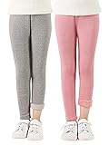 Adorel Mädchen Leggings Gefüttert Baumwolle Hosen 2er-Pack Grau, Rosa 128 EU (Herstellergröße 130)