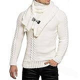 GilRu Herren Herbst Winter Warm Pullover Rollkragen Neck Wrap Head Langarm Tops Einfarbig, weiß, M