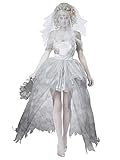 FStory&Winyee Damen Geist Braut Kostüm für Halloween Fasching Horror Zombiebraut Kostüm Grau Geisterbraut Gruselig Dämonen Kostüm Karneval Verkleidung Sexy Cosplay Kleid Set für Erw