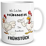 TRIOSK Tasse mit Spruch lustig Ich liebe Hühner Frühstück Oster Eier Huhn Geschenk für Landwirt Männer Frauen Bauern Hühnerliebhaber O