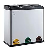 SVITA TC3X20 Edelstahl Treteimer 60 Liter Silber 3x20L dreifach XXL Abfalleimer 3er-Mülleimer Mülltrennung Küchen-E