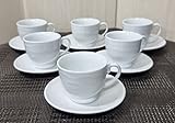 Set mit 6 Kaffeetassen mit Keramikteller, Wellendesign, modernes Kaffee-Set, für Espresso, Kaffee, einfarbig, g