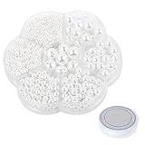 Pamtns Weiße Perlen 1150 Stücke DIY Armband Set Weiße Perlen zum Auffädeln Perlen Deko Perlen Weiß 7 Größen Beads White Round Pearls mit Einer Rolle Transparentem G
