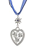 Trachtenkette Wiesnherz - eleganter Herz Anhänger - Trachtenschmuck Kette für Dirndl und Lederhose (Blau)