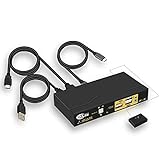USB Type-C + HDMI KVM Switch 2 Port, 4K@60Hz HDMI USB-C KVM Switches mit USB2.0 Hub und Audioausgang, enthält Kabel und kabelgebundene Fernbedienung