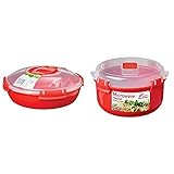 Sistema Microwave Teller, 1,3 l, rot & Microwave Rundbehälter, 915 ml, rot/transp