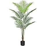 CROSOFMI Kunstpflanze Plastik Areca Palm 140cm Künstliche Pflanze Palme Groß im Topf Dschungel Tropical Hawaii Stil Fake Plant Wohnzimmer Balkon Schlafzimmer Grün Deko(1 Pack)