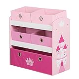 roba Spielregal 'Krone', Spielzeug- & Aufbewahrungs-Regal fürs Kinderzimmer, inkl. 5 Stoffboxen rosa / pink