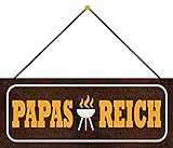 Blechschild mit Kordel 27 x 10 cm BBQ Spruch: Papas Reich - B