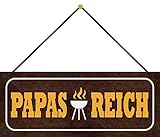 Blechschild mit Kordel 27 x 10 cm BBQ Spruch: Papas Reich - B