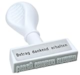 WEDO 1937 Lagertext Stempel Betrag Dankend Erhalten, Kunststoff, Abdruckbreite 45 mm ergonomischer Griff, weiß