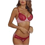 FGAUG Damen Sexy Negligee Lingerie Anzug Französisch Sexy Ultradünnes Leopardenmuster Bügel Dünnes Spitzen Erotik Reizwäsche BH und Slip Dessous Sexy