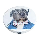 XJ-JX Niedlicher Hund mit schwarzer Brille, ausgefallene Schals, Jeansjacke, runder Barhocker-Überzug, 33 cm, rutschfest, weich, atmungsaktiv, Samt, Stuhlkissen für Restaurant, Café, Hotel, B