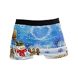 Mnsruu Herren Unterhose mit Weihnachtsmotiv Schneemann und Herzen, normale Beine, Boxershorts Gr. L,