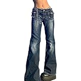 Yokbeer Damen Jeans Schlaghose Flared Bootcut Hose Mode Slim Fit High Waist Stretch Skinny Jeanshose Denim Pants mit Löcher (Color : Dark Blue, Size : M)