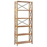 Bücherregal Raumteiler Standregal Hochregal Aufbewahrung Regal 6 Böden, Mehrzweck Aufbewahrungsregale für Wohnzimmer Schlafzimmer Büro 80x30x205 cm Massivholz E