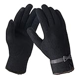 Bequemer Laden Damen Winter Warme Kaschmir Touchscreen Handschuhe Bogen Elegant Weich mit Fleece Futter Winterhandschuhe für Das Tägliche Leben,Einheitsgröße,A-Schw