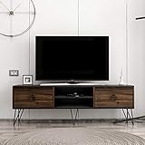 Homidea Milestone TV-Bänke & Lowboard - TV-Ständer mit Metallbeinen im rustikalen Design (Nußbaum/Schwarz)