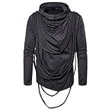 T-Shirt Herren Herbst Winter Trend Mode Langarm Mit Kapuze Hip-Hop-Stil Männer T-Shirt Urban Casual Lose Stapelkragen Jugend Irregulär Design Herren Streetwear B-Grey XXL