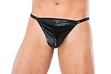 ,Andalea Herren Wetlook String in schwarz Männer Dessous String mit Hakenverschluss vorn Größe: 4XL/5XL